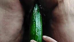 i love fucking my hairy pussy with a cucumber as a european granny