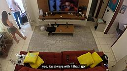 hot wife lets delivery guy SUCK tits on sofa pov