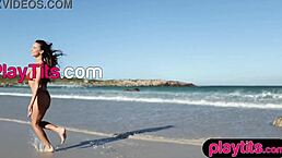 Petite Asian Milf and Ukrainian Brunette Babe Strip Naked at Beach