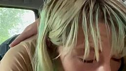 real hooker enjoys sucking cock deepthroat in car backseat on public street and swallows every cum drop homemade
