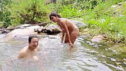 hey, why is this busty big-ass stepmother fucking a disgusting old pervert by the river in the countryside?