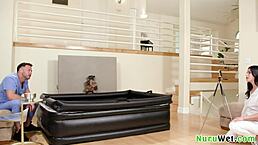 I feel so horny giving this wet nuru massage to my client as busty teen brunette Gal Ritchie with Seth Gamble.