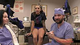 stefania mafras yearly physical - behind the scenes with the tattooed brunette latina nurse in latex gloves and heels spreading for the patient??