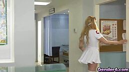 transsexual nurse angelina please is hot as hell - i feel so drawn to her uniform and that blonde assfucking scene with doctor michael del ray in this steaming gender6 moment
