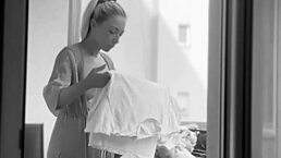 I love hanging out laundry naked on the balcony so neighbors can watch my chubby body and big tits