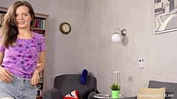 Lizi Vogue rams dildo deep in her tight teen pussy