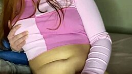 Cute latina redhead in lingerie rides black cock POV