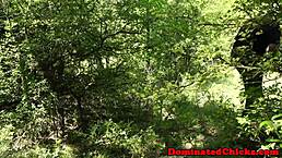 busty bound sub takes outdoor facial after rough pounding