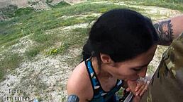 black lynn slurps my cock sloppy outdoors 💦😈 public head emoji fun