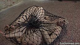 Euro babe bound submissive humiliated by rough maledom in tight web