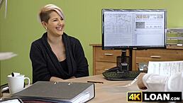 Busty Short Haired Babe Rides Loan Agent Dick Wildly