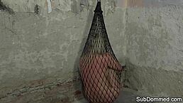 Euro babe bound submissive humiliated by rough maledom in tight web