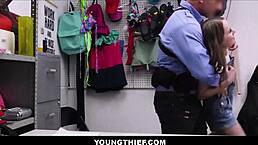 CUTE PETITE 18+ TEEN SHOPLIFTER FUCKS BIG COCK MALL COP TO AVOID JAIL!
