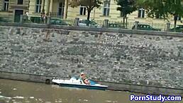 eurobabe strips naked outdoor then rides waterbike in public czech clothes-ripped fetish