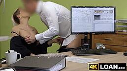 Busty Short Haired Babe Rides Loan Agent Dick Wildly