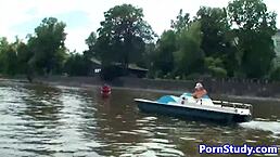 eurobabe strips naked outdoor then rides waterbike in public czech clothes-ripped fetish