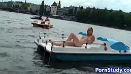 eurobabe strips naked outdoor then rides waterbike in public czech clothes-ripped fetish