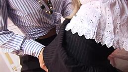 office boss and secretary in lingerie... ever seen blondes strap-on fuck while munchin shaved pussies at work?