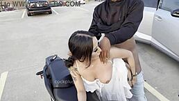 Petite Asian Cheerleader Bent Over Motorcycle Takes Monster BBC Doggystyle Outdoors