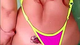 Colombian bombshell bikini casting turns freak with anal creampie poolside surprise