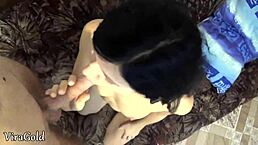 a slim brunette teen bends over for deep homemade creampie in tight pussy