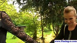 hey piss babes get drenched outdoors in golden shower fun 😘💦🌿