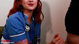 SEXY NURSE GREENE wanks off patient in uniform then plays with his hot cum on her stockings!