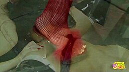 basement lesbians kiss finger tight pussies with dildos in stockings