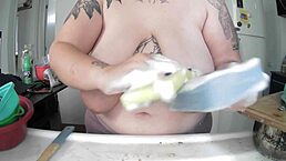 my saggy latina tits swing free while i scrub dishes