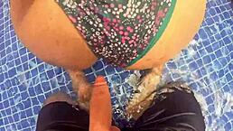 nalgona caught masturbating at pool gets monster cock doggystyle in water