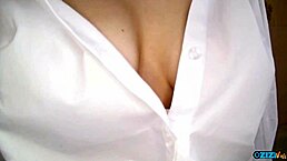 Mature Asian Lady Strips Lingerie for Breast Toy Play!