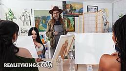 Kira Noir rides that model cock hard right in front of classmates filming everything