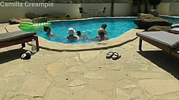 wild pool orgy with milfs sucking monster cocks