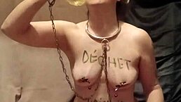 ESCLAVE F's AUTOSESSION: URO INSULTS MASTURBATION!