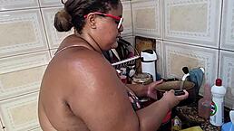 madrasta gulps tons of cum on face in kitchen homemade milf fetish