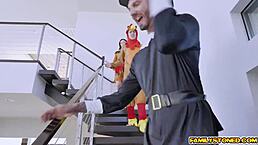 cock sucking teens kneel for deepthroat oral on monster cocks then ride hard