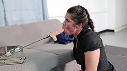 Nympho housewife grinds dripping pussy on massive fucking machine