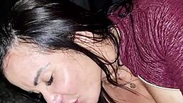 Juicy Latina Brunette Sucks Big Cock Outdoor Car Sloppy