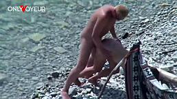 Beach voyeur slut wife sucks cock fucked public shaved pussy