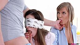 sweet eva kay and busty clary cum covered in wild ffm titty fuck threesome