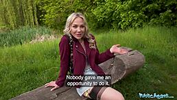 Hot Finnish blonde bombshell rides monster cock bareback in public outdoor thrill