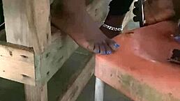 Slim Waist Black Bitch Flashes Puffy Cunt Lips at Beach