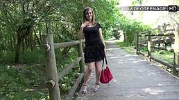 Big natural boobs 18-year-old Lucie teases in first porn casting interview with dildo!