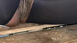 Slim Waist Black Bitch Flashes Puffy Cunt Lips at Beach