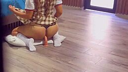 Stepdaughter's huge ass stuffed with school uniform dildo while i jerk to her moans