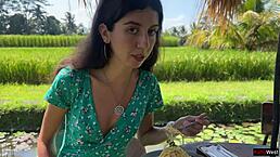 Skinny Babe Walks Public Cum-Faced Eating Pasta Carbonara