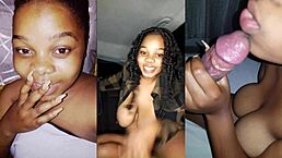 Silly busty African bimbo teases Uber driver with self-sucking lips then blows BBC all night
