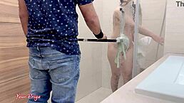 Step mom steams up shower with hot post-bath pounding!