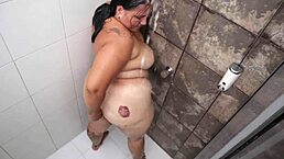 Colombian bbw milf squirts big ass pussy toys in sensual bathroom solo