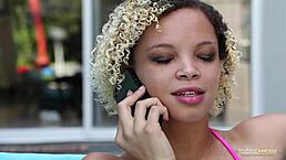 Blonde seductress in revealing bikini rides cock cowgirl before taking cum in mouth